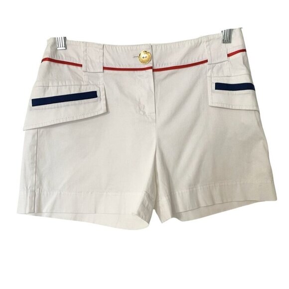 4G BY GIZIA AK065 NAUTICAL COTTON BLEND TROUSERS SHORTS IN WHITE RED AND BLUE - Picture 1 of 8